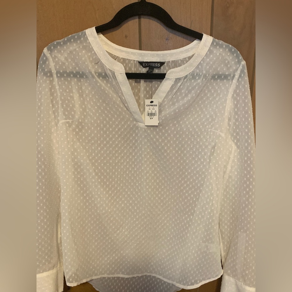 Express Swiss Dot Cream Long Sleeve Shirt